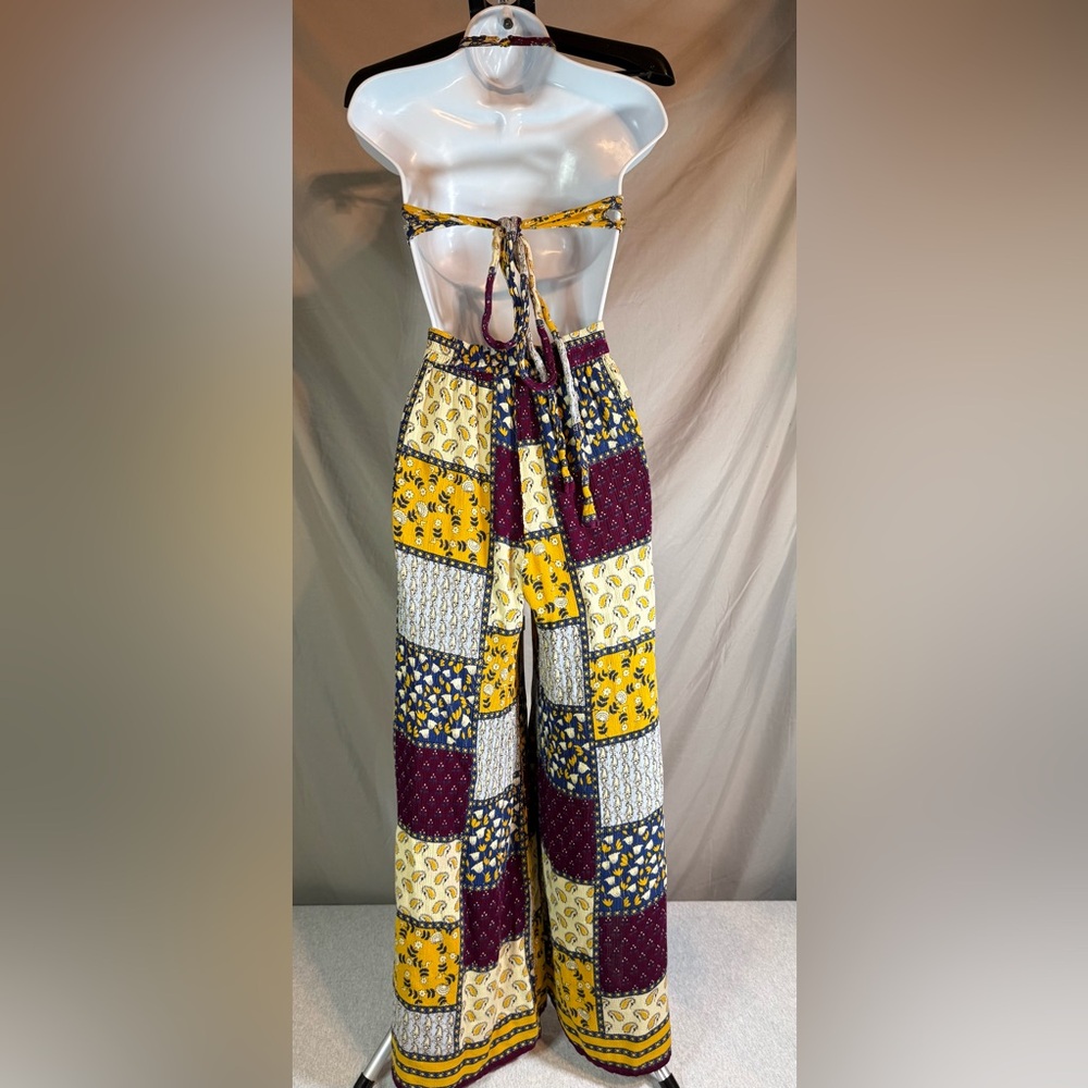 Earthbound Boho Patchwork Tie-Back Split Hem Jump… - image 5